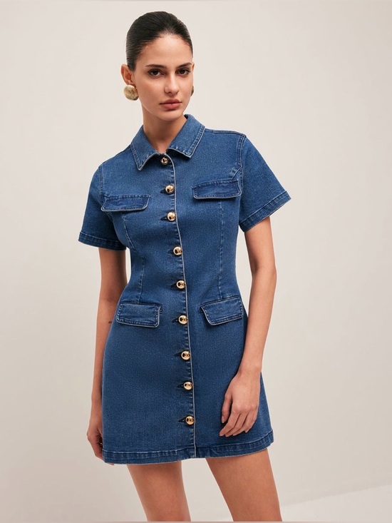 Commense Dresses & Skirts - Commense Classic Dark Blue Denim Button-Front Dress
